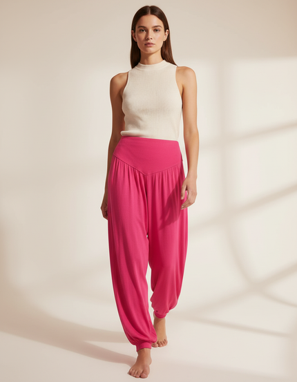 Pantalon Baggy Fuchsia Fluide Confortable Femme - Rose Viscose