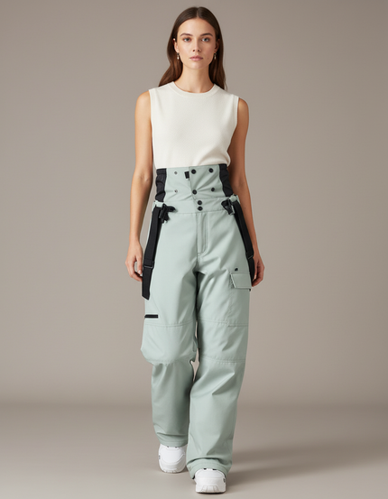 Pantalon Baggy Vert Menthe Cargo Bretelles Ski - Polyester