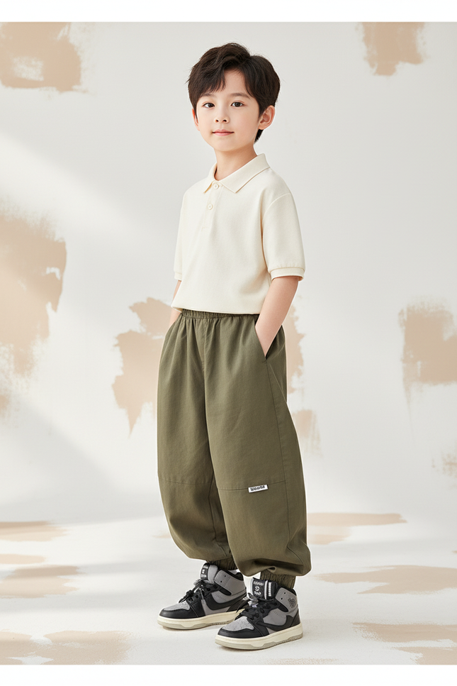 Pantalon Baggy Kaki Ample Cargo Garçon Décontracté - Toile