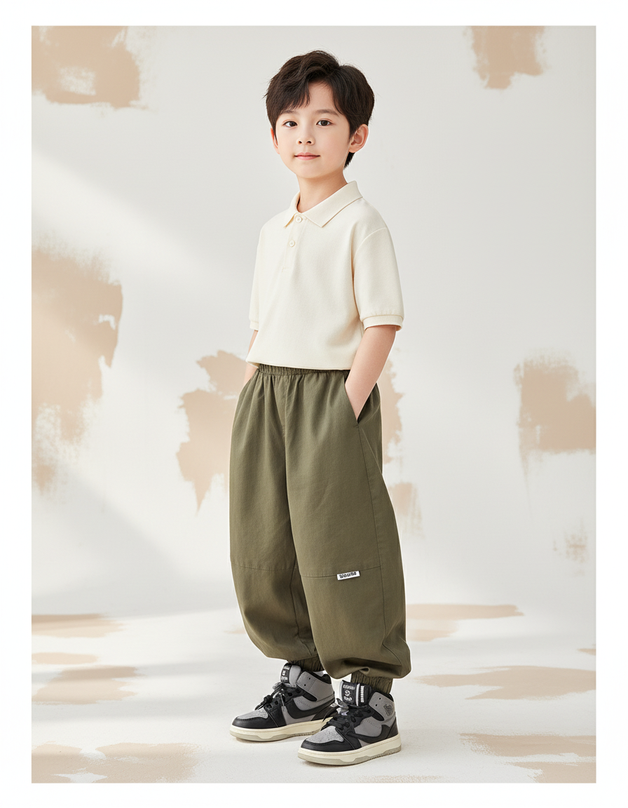 Pantalon Baggy Kaki Ample Cargo Garçon Décontracté - Toile