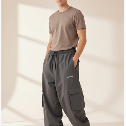 Pantalon Baggy Gris Cargo Ample Unisexe Sportif - Polyester