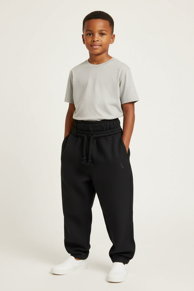 Pantalon Baggy Noir Ample Cordon Étoile Enfant - Molleton