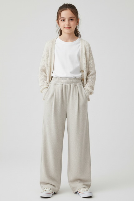 Pantalon Baggy Beige Ample Coton Décontracté Fille - Molleton
