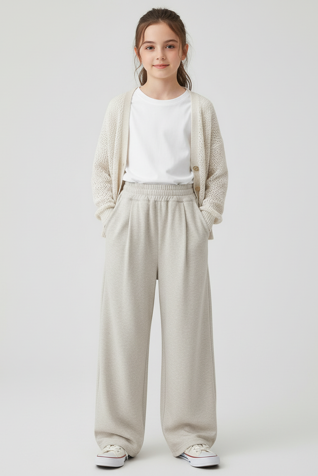 Pantalon Baggy Beige Ample Coton Décontracté Fille - Molleton