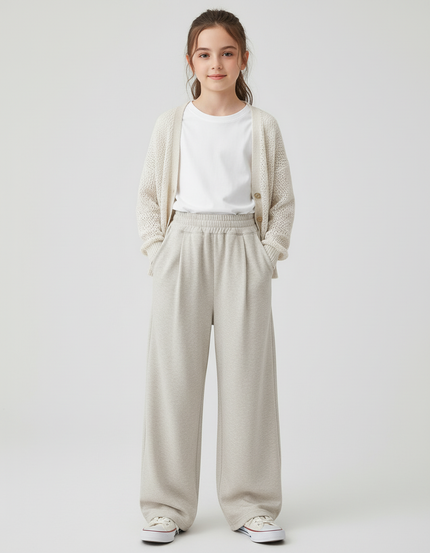 Pantalon Baggy Beige Ample Coton Décontracté Fille - Molleton