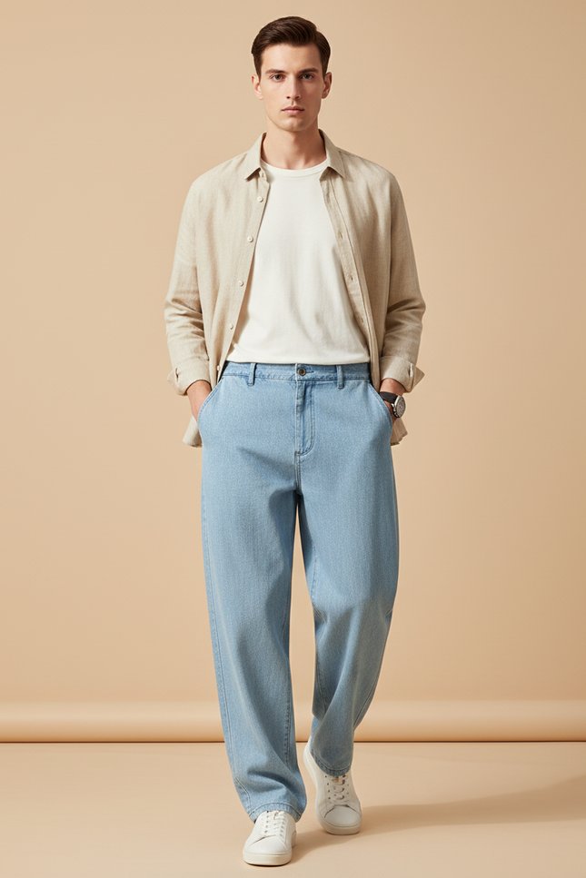 Pantalon Baggy Bleu Jean Ample Confortable Décontracté Homme