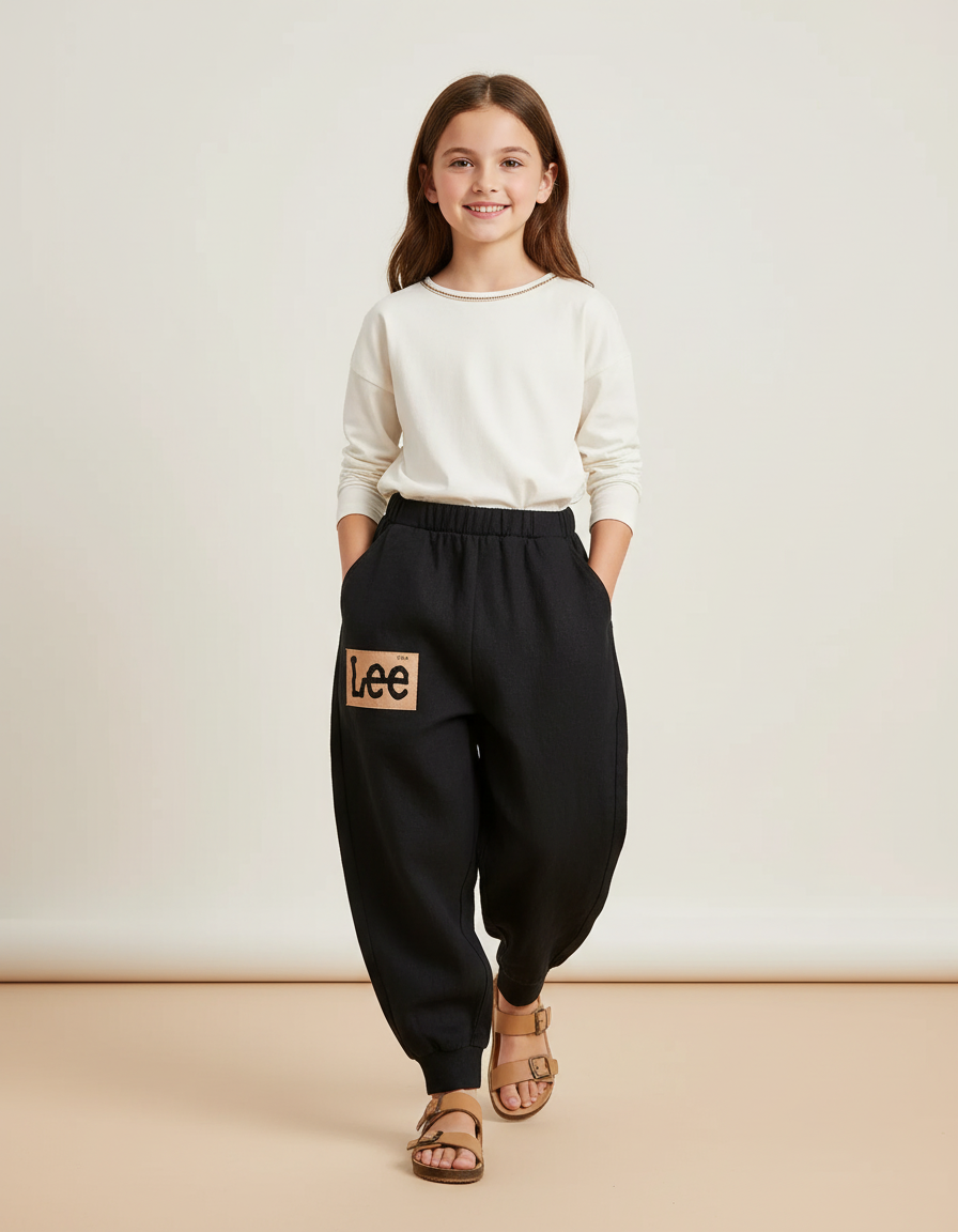 Pantalon Baggy Noir Ample Molletonné Logo Enfant