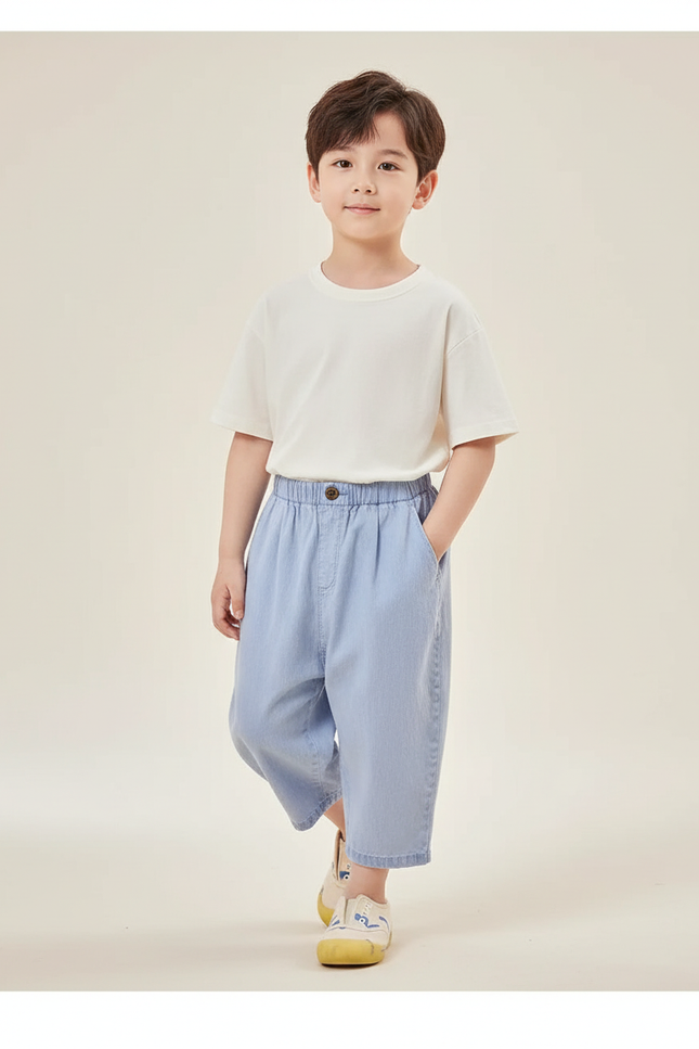 Pantalon Baggy Bleu Jean Ample Enfant Décontracté Lavé