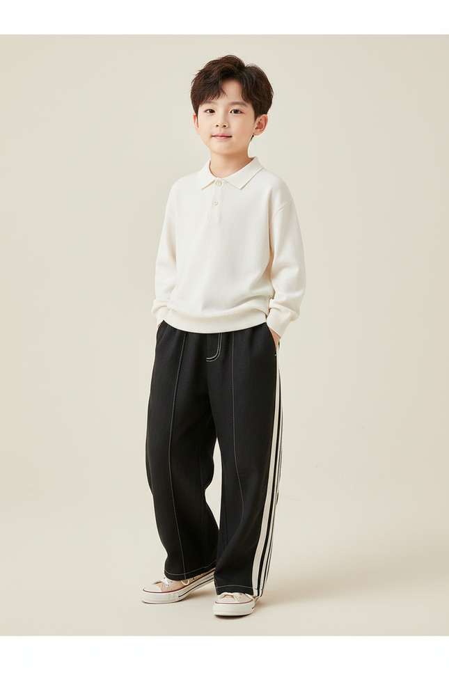 Pantalon Baggy Noir Rayures Blanches Sport Décontracté - Jean