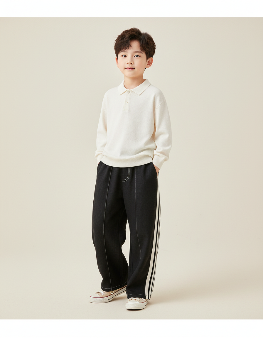 Pantalon Baggy Noir Rayures Blanches Sport Décontracté - Jean