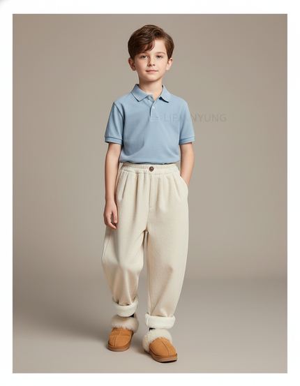 Pantalon Baggy Écru Côtelé Ample Décontracté Doublé Enfant - Beige Cordé