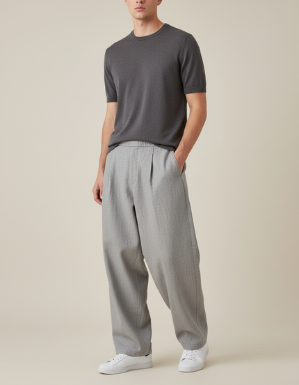 Pantalon Baggy Gris Ample Plissé Décontracté - Gabardine