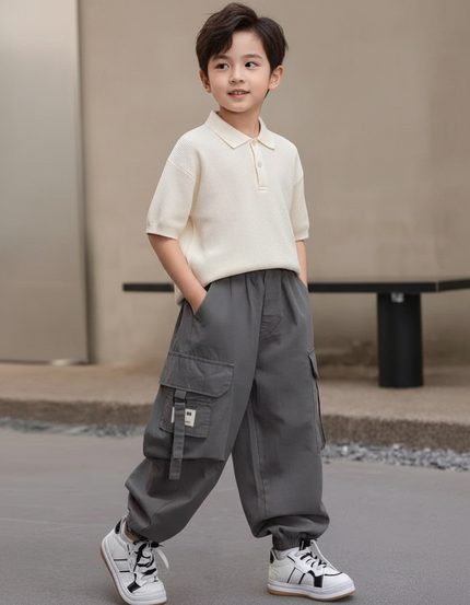 Pantalon Baggy Cargo Gris Ample Décontracté Garçon - Toile