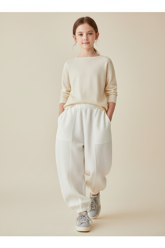Pantalon Baggy Blanc Casse Ample Texturé Confortable - Maille