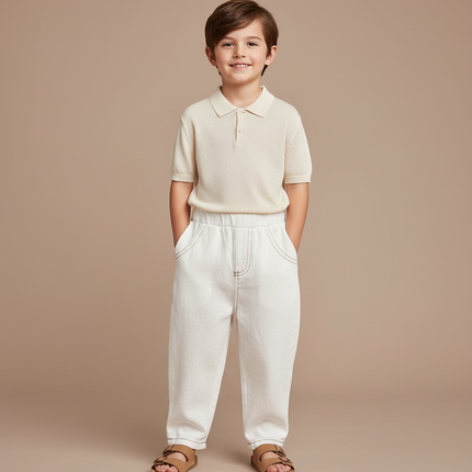 Pantalon Baggy Blanc Casse Ample Coton Enfant Unisexe - Jean