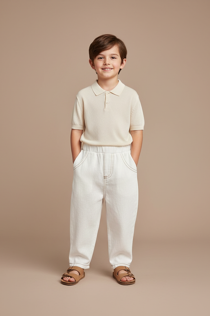 Pantalon Baggy Blanc Casse Ample Coton Enfant Unisexe - Jean