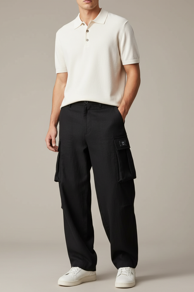 Pantalon Baggy Noir Cargo Ample Homme Décontracté - Coton