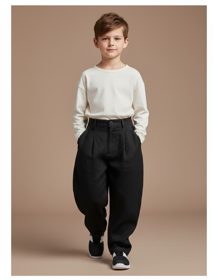 Pantalon Baggy Noir Ample Coton Plissé Enfant