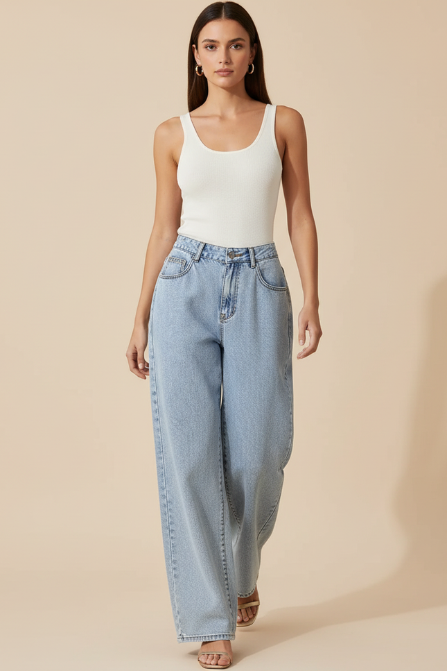 Pantalon Baggy Jean Bleu Ample Décontracté Femme