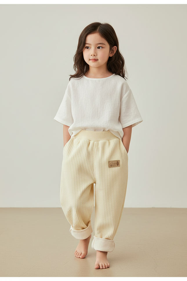Pantalon Baggy Beige Côtelé Doublé Chaud Enfant - Cordé