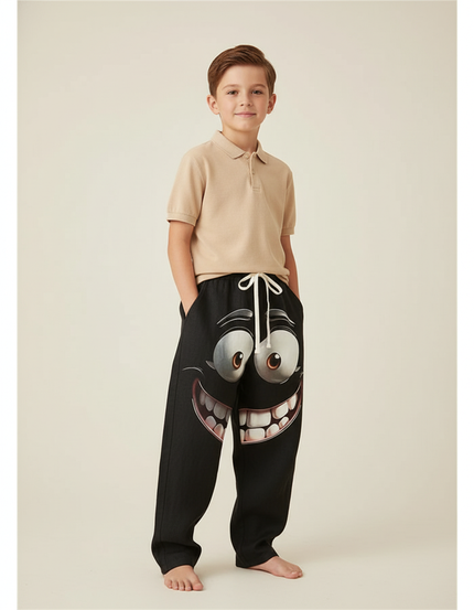 Pantalon Baggy Noir Ample Visage Souriant Enfant - Coton