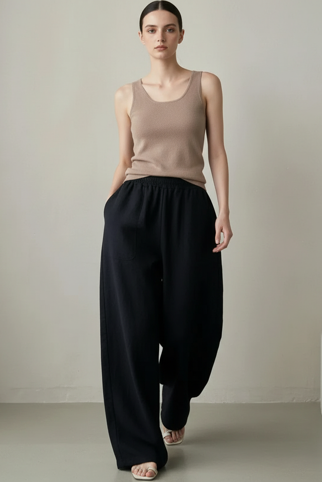 Pantalon Baggy Noir Ample Taille Élastique Confortable - Molleton