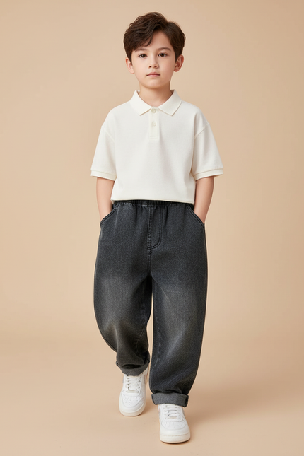 Pantalon Baggy Denim Gris Ample Garçon - Jean