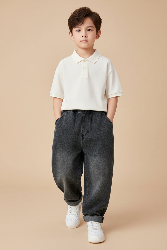 Pantalon Baggy Denim Gris Ample Garçon - Jean