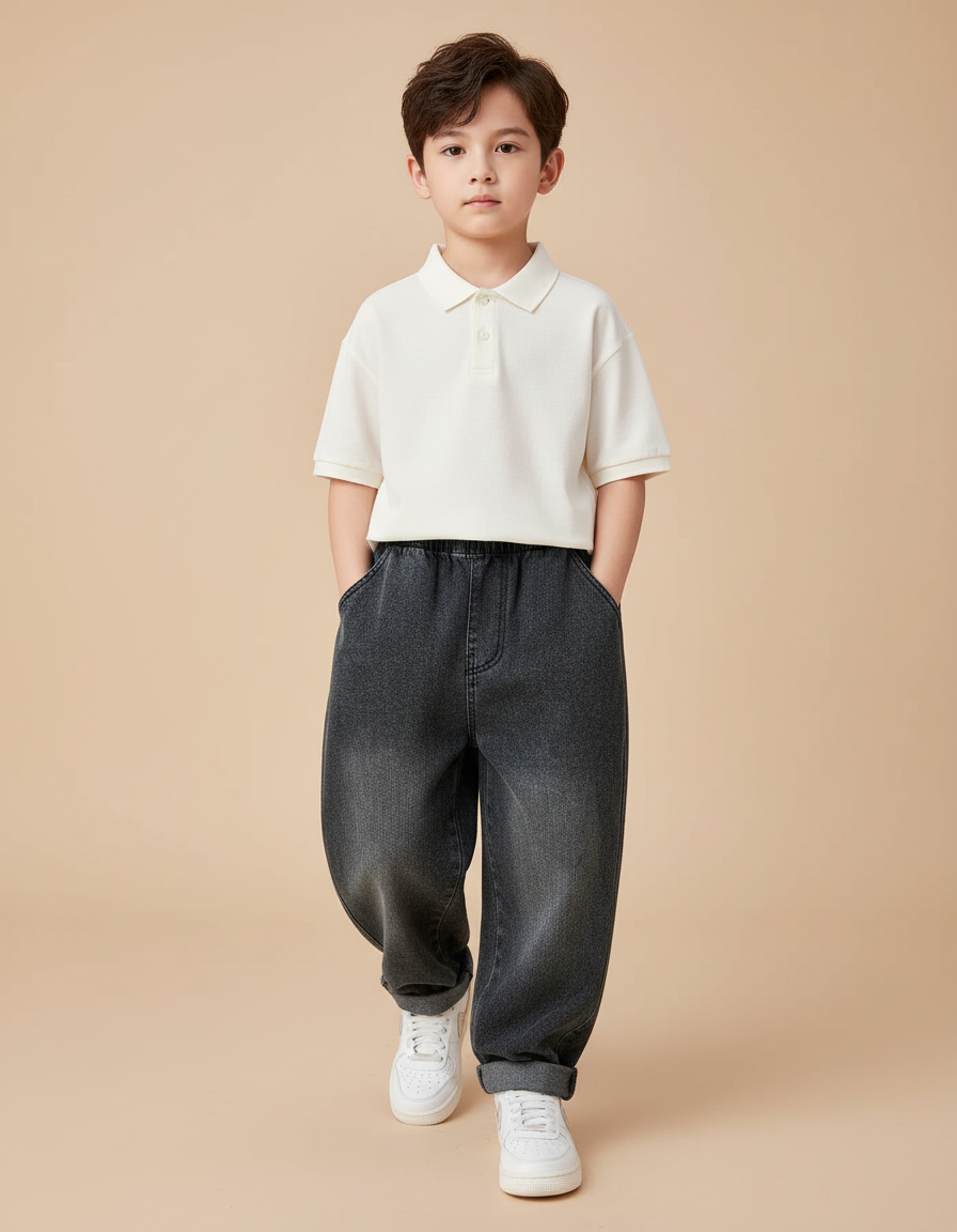 Pantalon Baggy Denim Gris Ample Garçon - Jean