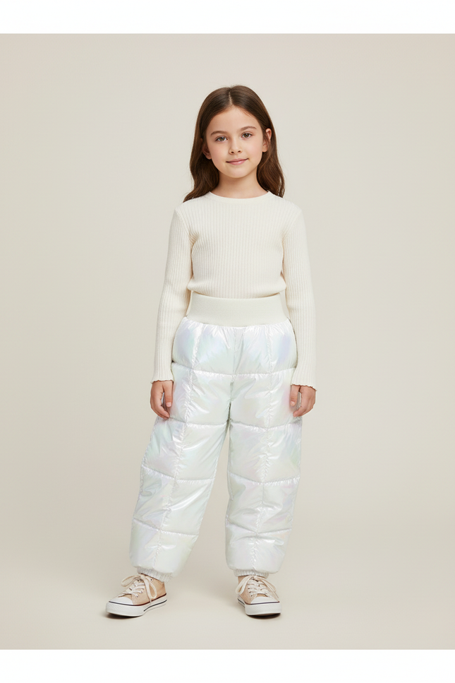 Pantalon Baggy Blanc Iridescent Matelassé Hiver Enfant - Polyester