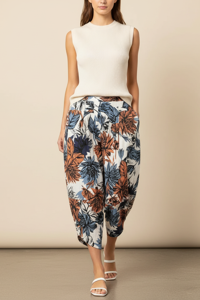 Pantalon Baggy Fleuri Imprimé Ample Lin Harem Femme - Multicolore