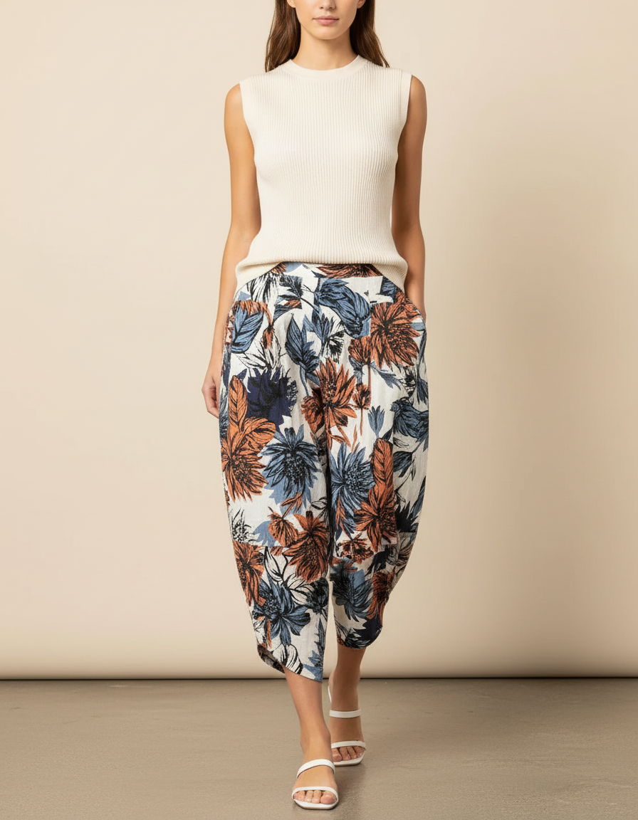 Pantalon Baggy Fleuri Imprimé Ample Lin Harem Femme - Multicolore