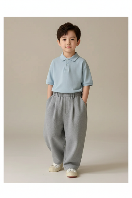 Pantalon Baggy Garçon Gris Jogging Coton - Molleton