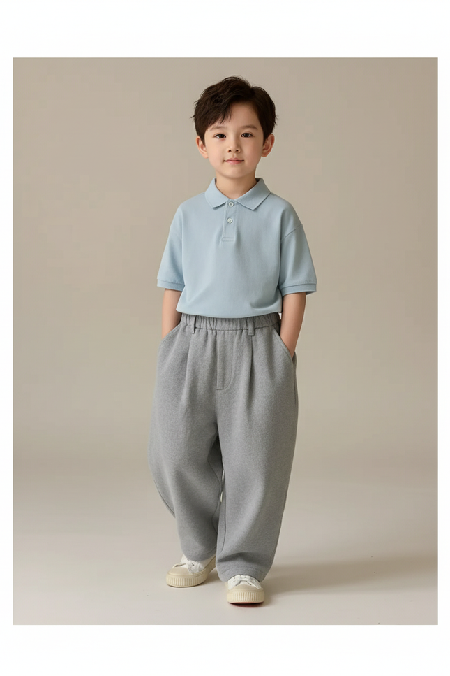 Pantalon Baggy Garçon Gris Jogging Coton - Molleton
