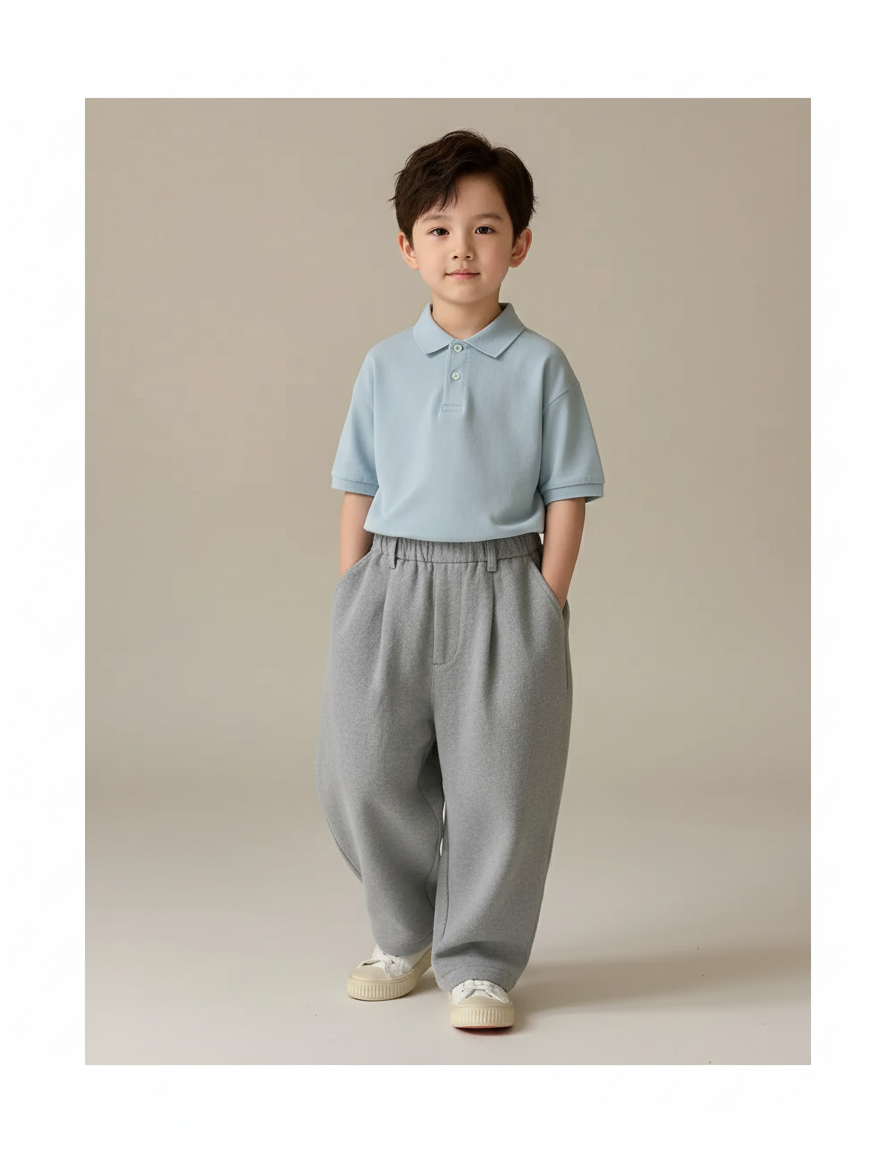 Pantalon Baggy Garçon Gris Jogging Coton - Molleton