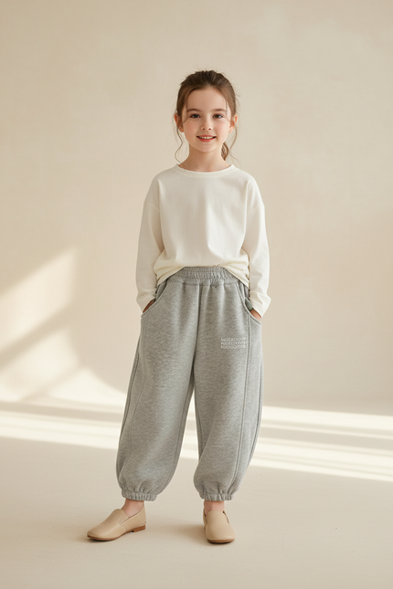 Pantalon Baggy Fille Gris Jogging Coton Streetwear - Molleton