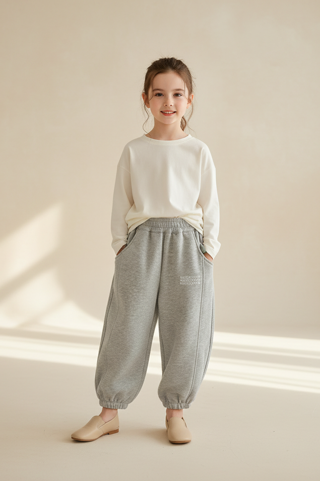Pantalon Baggy Fille Gris Jogging Coton Streetwear - Molleton