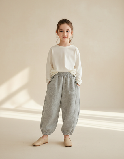 Pantalon Baggy Fille Gris Jogging Coton Streetwear - Molleton