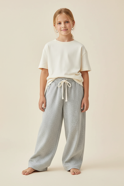 Pantalon Baggy Gris Élastique Droit Cordon Enfant - Molleton