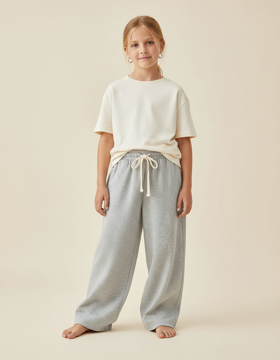 Pantalon Baggy Gris Élastique Droit Cordon Enfant - Molleton