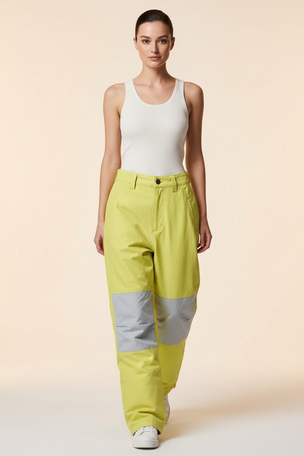 Pantalon Baggy Jaune Patchwork Gris Décontracté - Toile