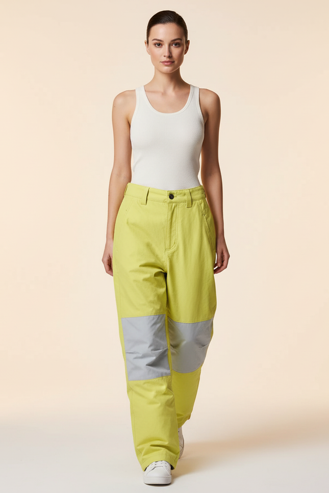 Pantalon Baggy Jaune Patchwork Gris Décontracté - Toile