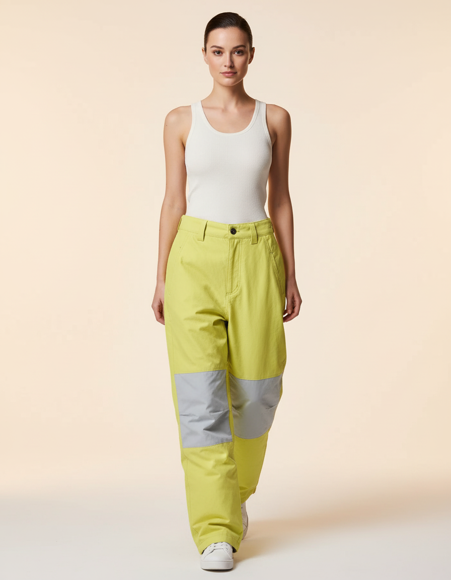 Pantalon Baggy Jaune Patchwork Gris Décontracté - Toile