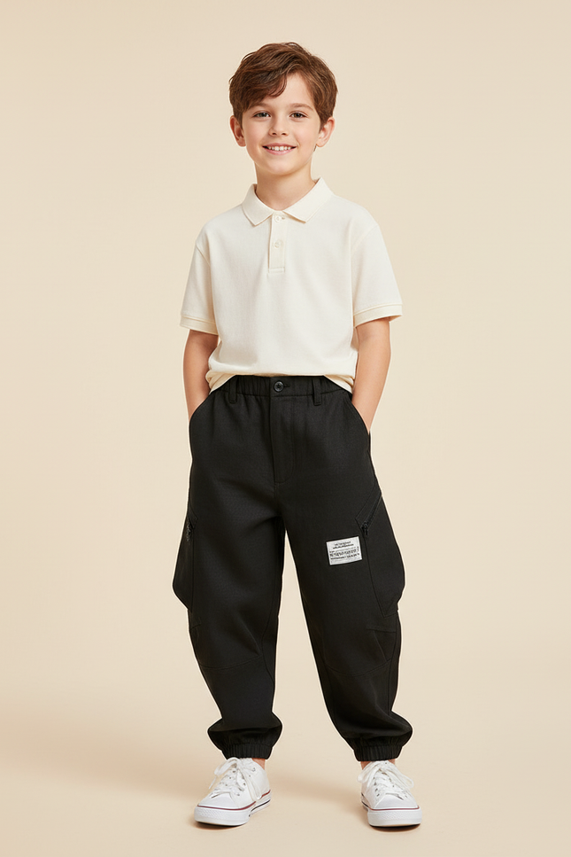 Pantalon Baggy Noir Coton Cargo Ample Garçon - Molleton