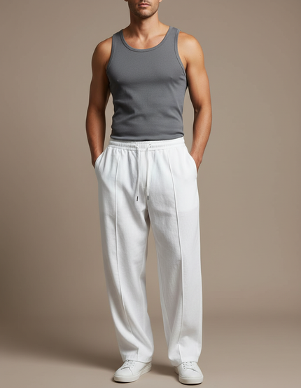 Pantalon Baggy Blanc Cordon Droit Décontracté Homme - Molleton