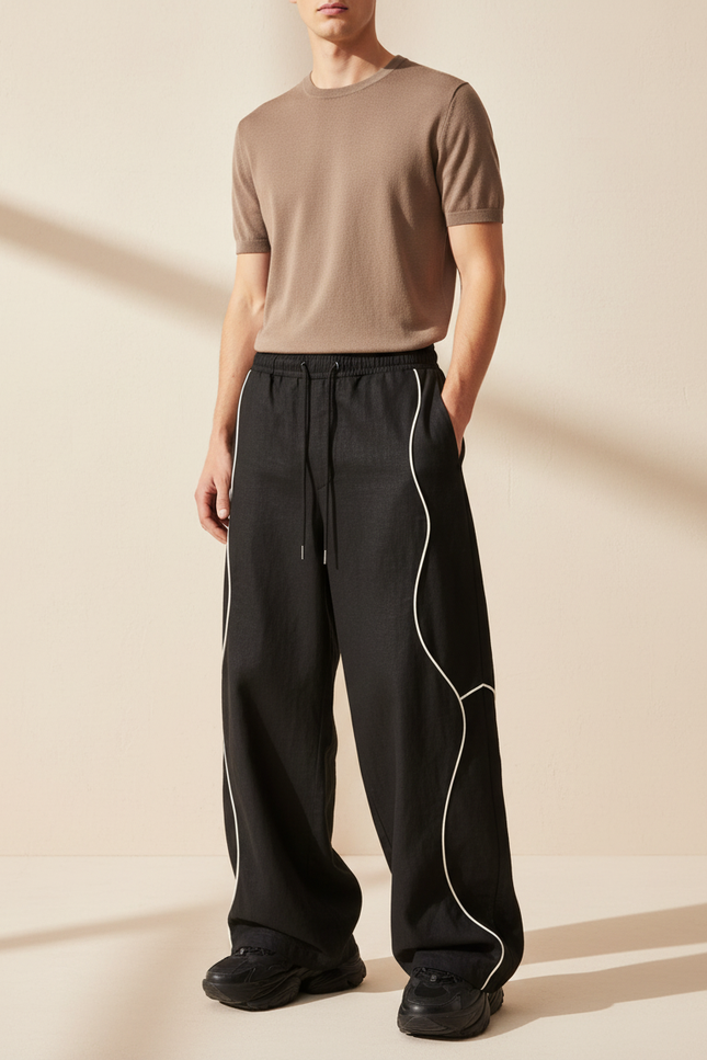 Pantalon Baggy Noir Ample Lin Wavy Homme