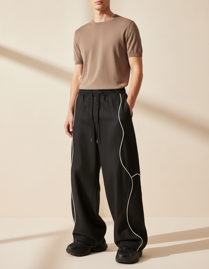 Pantalon Baggy Noir Ample Lin Wavy Homme