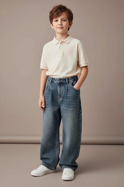 Pantalon Baggy Jean Bleu Plissé Ample Enfant