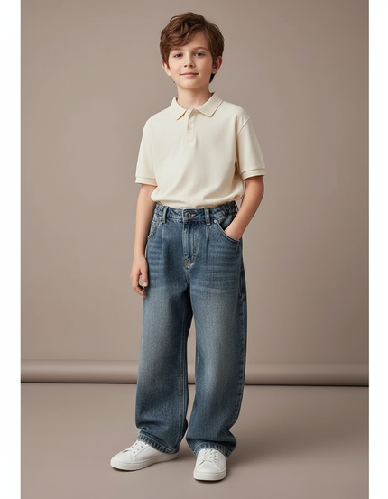 Pantalon Baggy Jean Bleu Plissé Ample Enfant