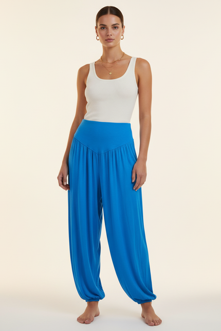 Pantalon Baggy Bleu Fluide Ample Confortable Femme - Viscose